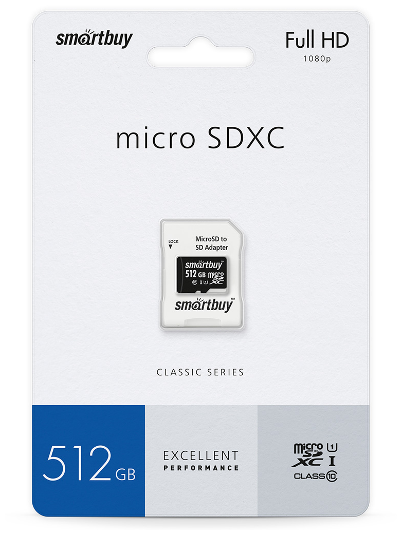 Карта памяти MicroSD Smartbuy 512GB Class 10 UHS-1 SD-адапт. (SB512GBSDCL10-01)