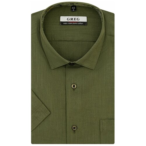 фото Рубашка мужская короткий рукав greg 430/201/flam/2p, прямой силуэт / сlassic fit, цвет зеленый, рост 174-184, размер ворота 42
