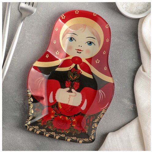 Блюдо сервировочное Доляна «Матрёшка в красном», 20,4×13,5 см