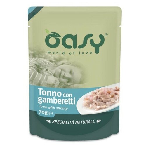 Oasy Wet cat Specialita Naturali Tuna Shrimp дополнительное питание для кошек с тунцом и креветками в паучах - 70 г 24 шт 2586₽