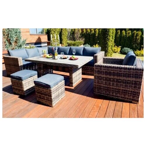 Комплект мебели сан-ремо обеденная группа со столом 180х105 и угловым диваном из искусственного ротанга