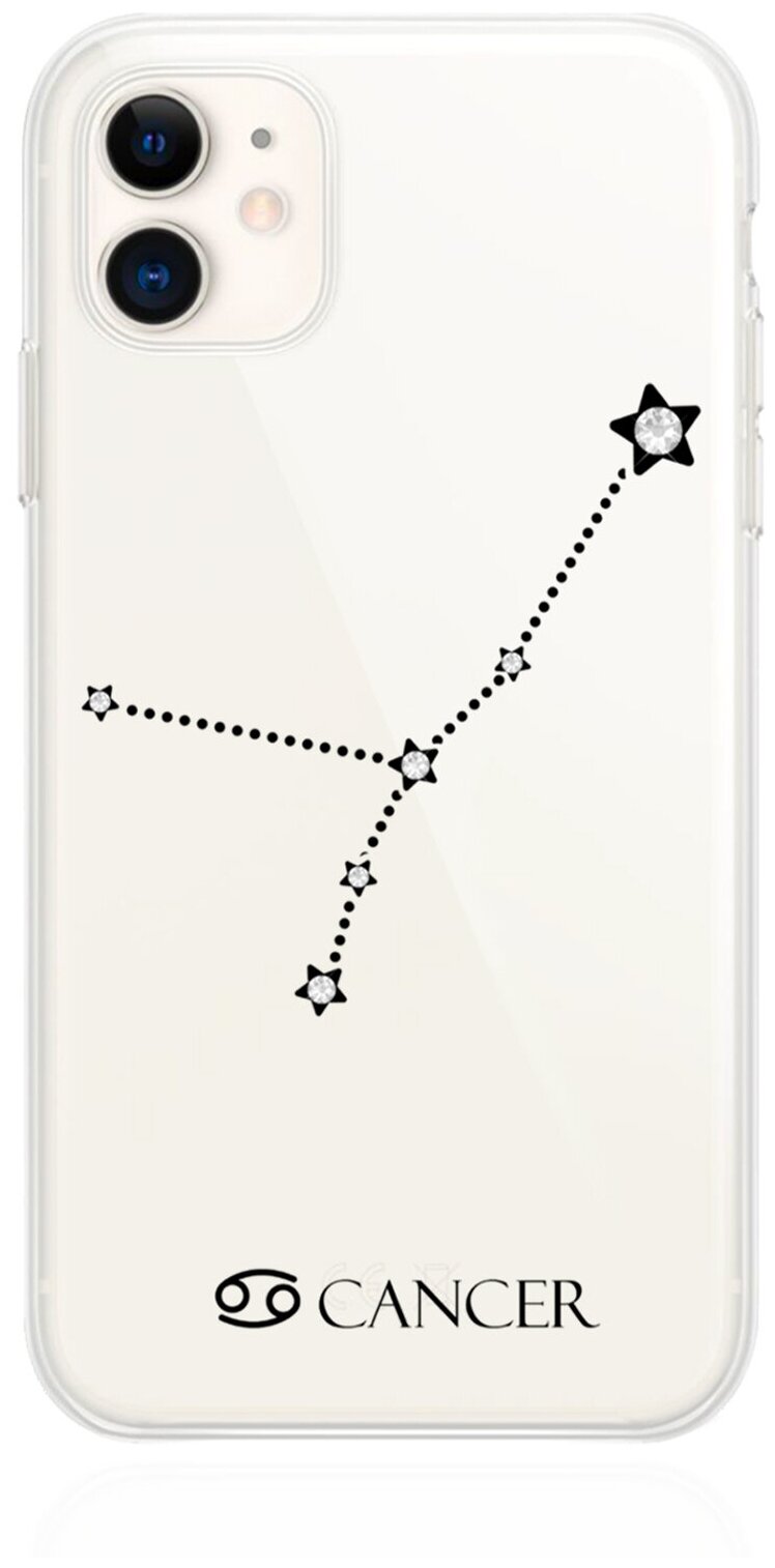 Прозрачный силиконовый чехол с кристаллами Lux для iPhone 11 Знак зодиака Рак Cancer для Айфон 11