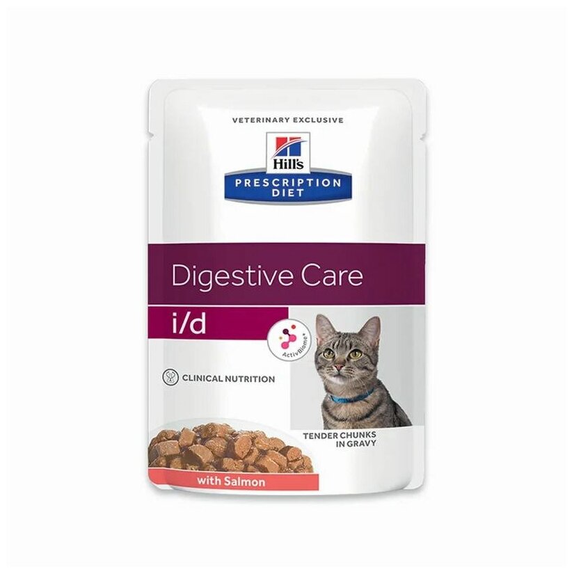 Влажный диетический корм Hill's Prescription Diet i/d Digestive Care для кошек при расстройствах пищеварения и ЖКТ с лососем, 12 шт х 85 г - фотография № 7