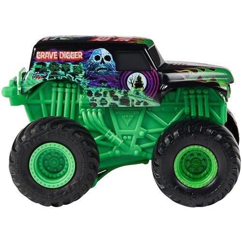 Монстр-трак Monster Jam Rev N' Spin Grave Digger 6063896 1:43, 15 см, зеленый монстр джем машинка