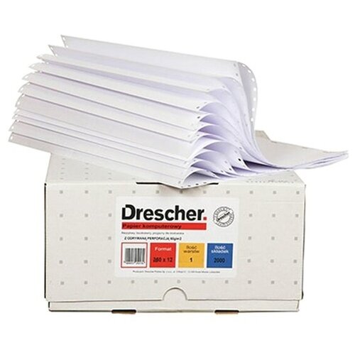 Бумага самокопирующая с перфорацией белая, 240х305 мм (12), 2-х слойная, 900 комплектов, белизна 90%, DRESCHER, 110756