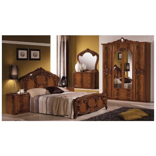 Спальный гарнитур Диа Ольга цвет: орех глянец(кровать 160х200, шкаф 4дв, тумбочки 2шт, комод с зеркалом)