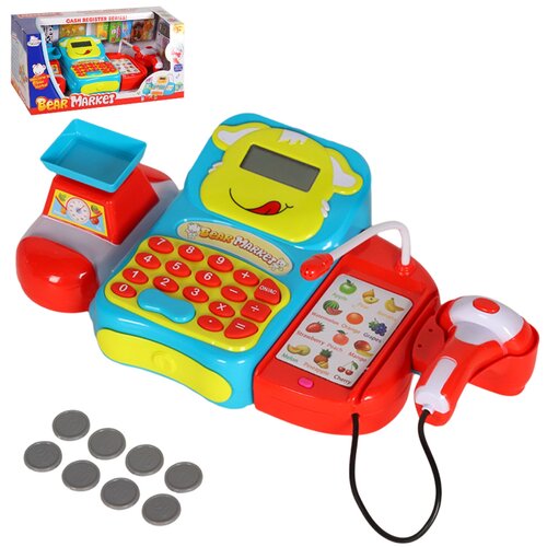 фото Игровой набор детский "касса", с игрушечным калькулятором, сканер, игрушечные весы, игрушечные продукты, на батарейках, свет, звук, для девочек, для детей, развивающая обучающая игрушка, для игры в кассира, для игры в магазин, для игры в продавца, цвет синий, в/к 43*22,5*19 см. компания друзей