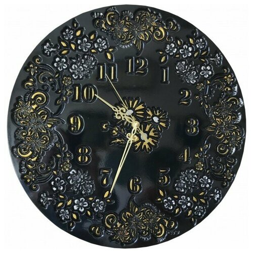 Бриг Цветочный букет черные интерьерные кварцевые часы с цветочным рисунком