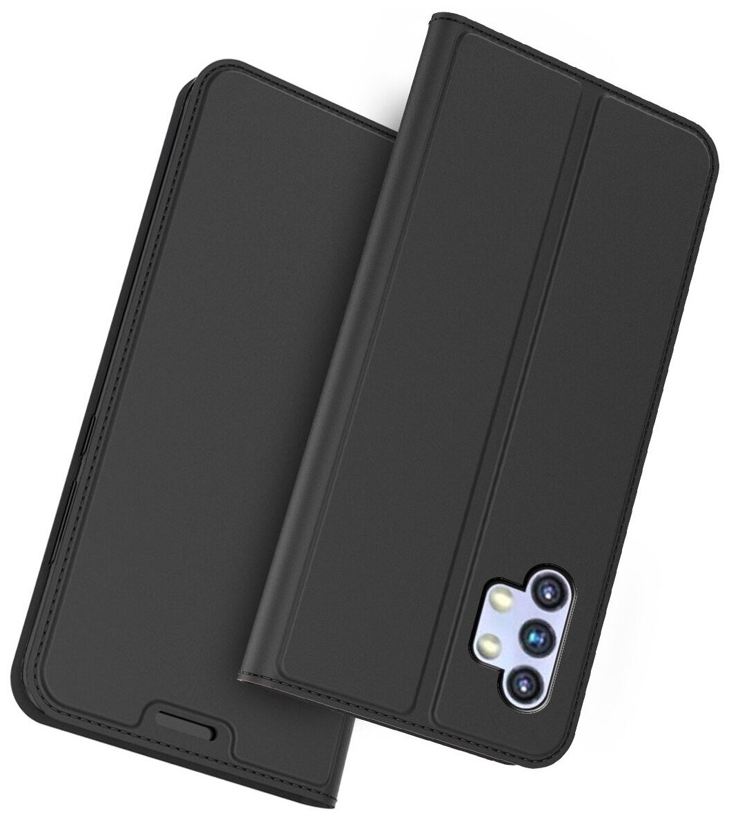 Чехол-книжка MyPads для Samsung Galaxy A32 водоотталкивающий с мульти-подставкой на жесткой металлической основе черный