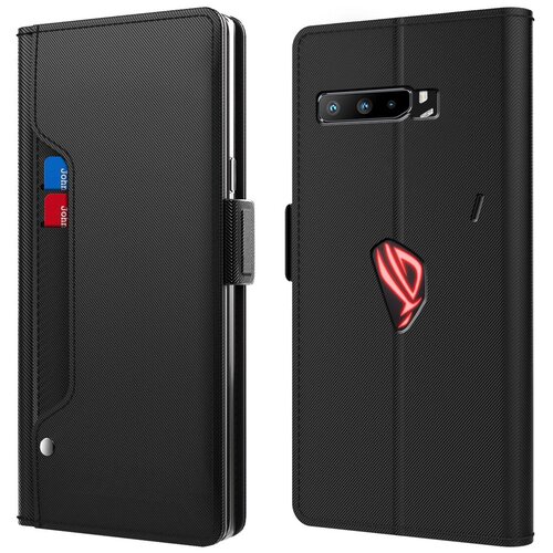 Чехол-книжка MyPads для Asus ROG Phone III 3 (ZS661KS) водоотталкивающий с мульти-подставкой на жесткой металлической основе черный чехол задняя панель накладка бампер mypads йоу для asus rog phone iii 3 zs661ks противоударный