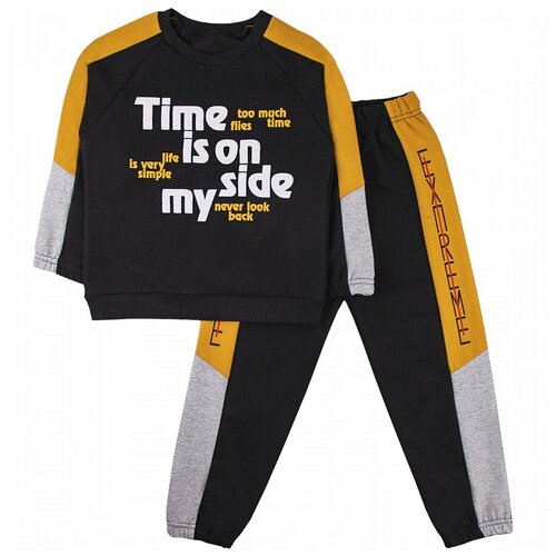 фото Костюм для мальчика черно-песочный размер 104-110 футер двухнитка юлала