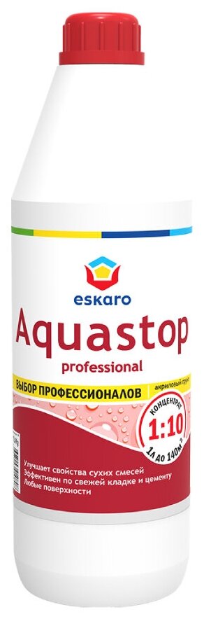 Грунтовка воднодисперсионная, акриловая, Eskaro, Aquastop Professional, концентрат 1:10, 1 л