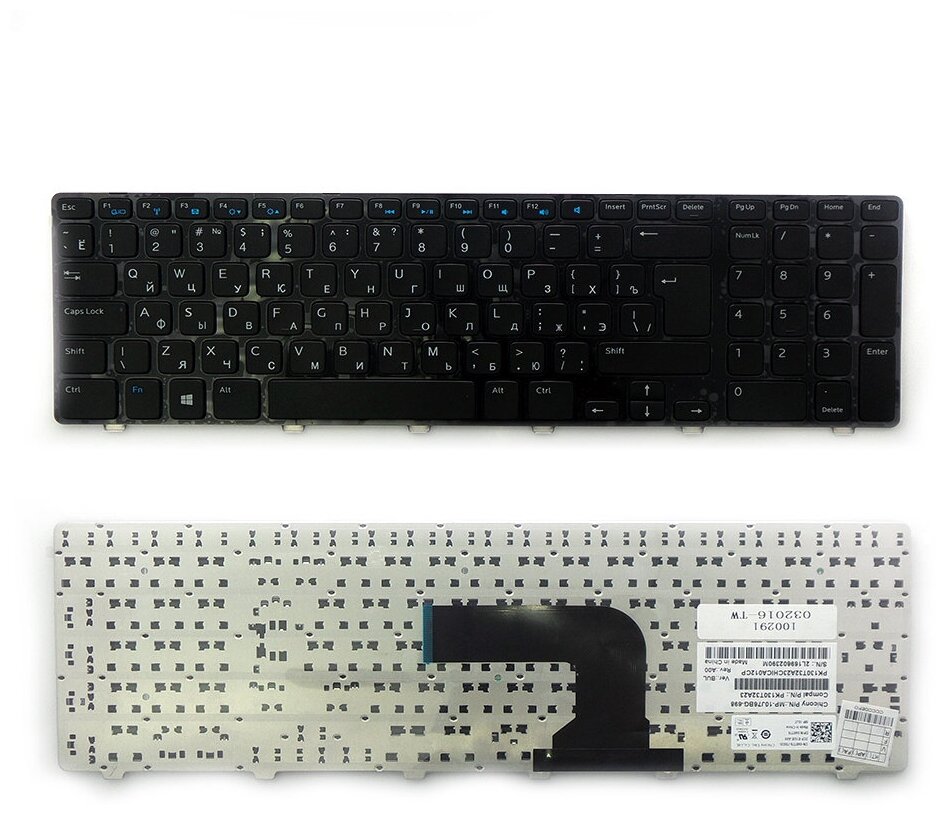Клавиатура для ноутбука Dell Inspiron 17, 3721, 5737, 5721, 3737 Series. Г-образный Enter. Черная, с черной рамкой. PN: V119725BS1.