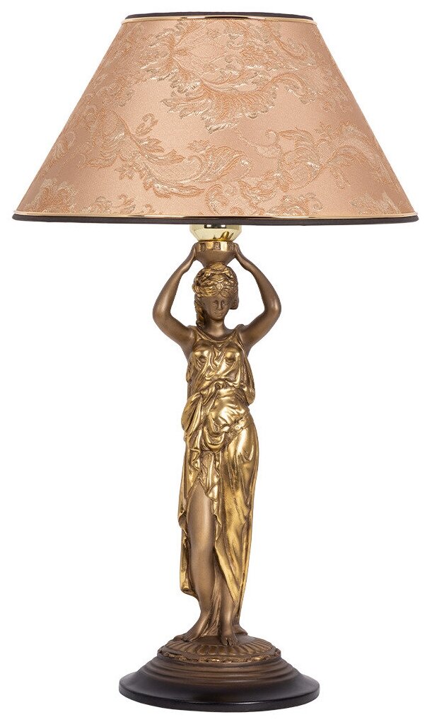 Настольная лампа BOGACHO Гречанка бронзовая со светло-коричневым абажуром Каледония