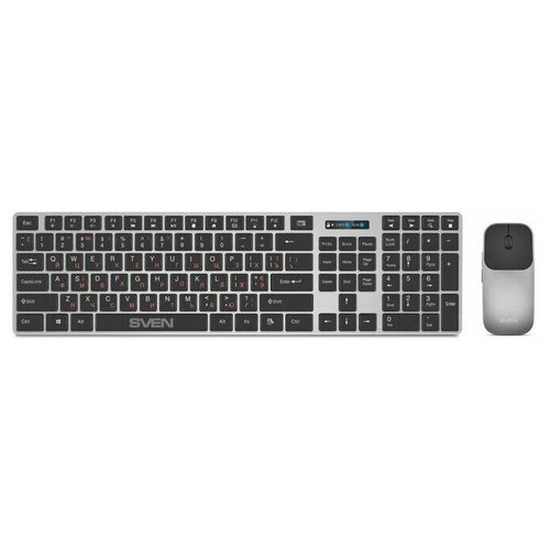 Sven Набор SVEN KB-C3000W беспроводные клавиатура и мышь чёрно-серые (USB, 109 кл, 5 кнопок, 1000 dpi, 2 х ААА, 1 х АА)