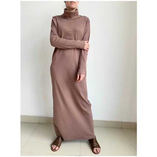 Платье-водолазка хлопок, прямой силуэт, макси, размер 48, коричневый