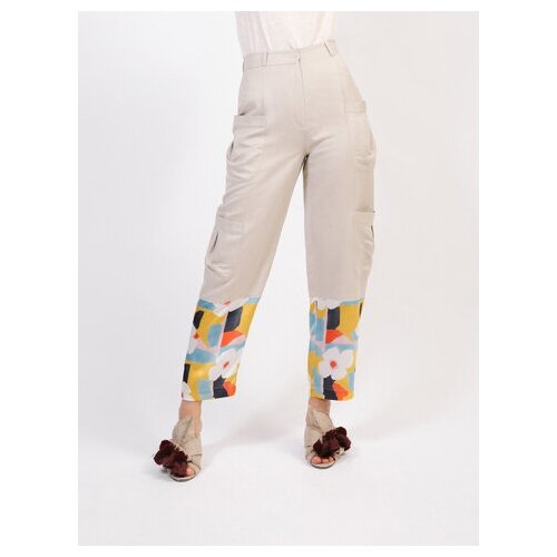 фото Брюки льняные с цветной вставкой ola ola (20/40trs/be) s