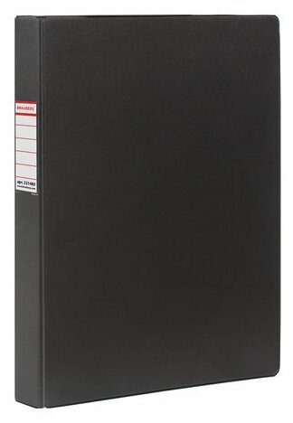 Папка на 4 кольцах BRAUBERG, картон/ПВХ, 35мм, черная, до 250 листов (удвоенный срок службы), 221483