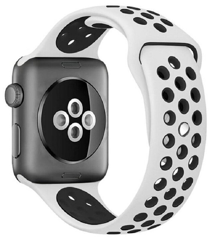 Cиликоновый ремешок спортивный для Apple Watch Series 1-8 - 38/40/41 мм (эпл вотч), белый-черный