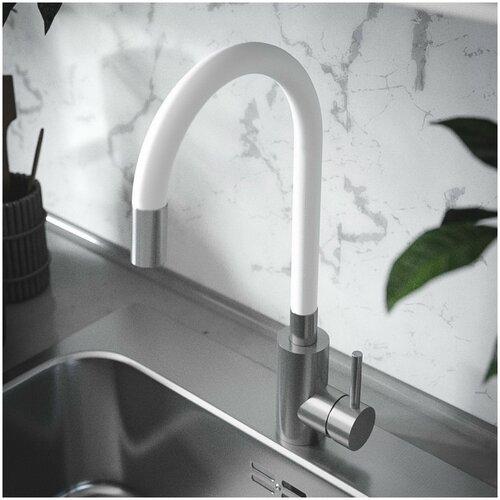 Смеситель для кухни с высоким гибким изливом белый KIT1209WH