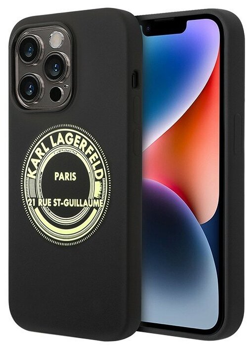 Чехол силиконовый Karl Lagerfeld для iPhone 14 Pro, Liquid silicone Round RSG logo черный