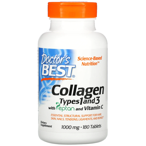 Doctor's Best Collagen Types 1 & 3 with Vitamin C (Коллаген тип 1 и 3 Vitamin C) 1000 мг 180 таблеток коллаген порошок витамин c для связок суставов волос ногтей костей 180гр 30 порций