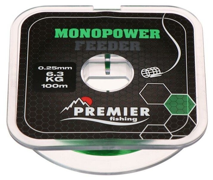 Леска Preмier fishing MONOPOWER Feeder, диаметр 0.25 мм, тест 6.3 кг, 100 м, зелёная 7087497