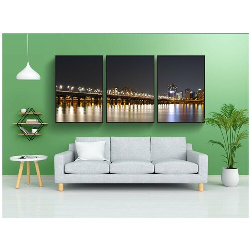 фото Набор модулных постеров для интерьера "река хан, ночная точка зрения, ночная фотография" 60x90 см. в тубусе, без рамки lotsprints