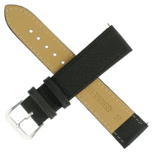 фото Ремешок для часов "соломон", 20 мм, длина 20 см, натуральная кожа, черный с тиснением gorodok