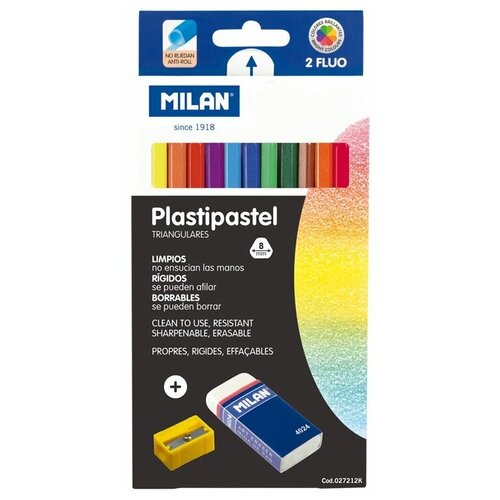 фото Набор цветных карандашей milan пластиковые трехгранные 12 цветов+ластик+точилка в картонной упаковке