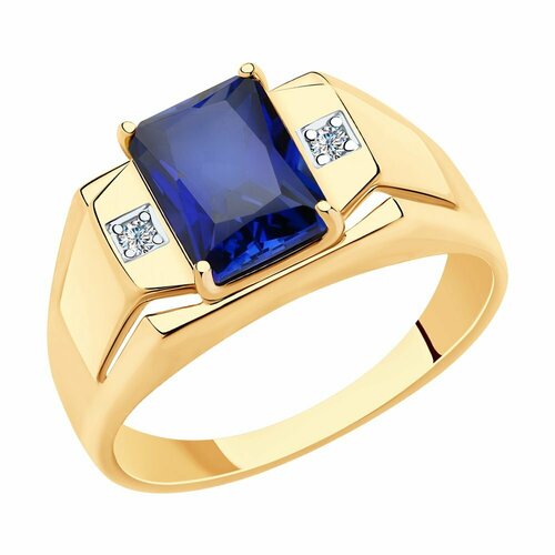 Кольцо Яхонт, золото, 585 проба, корунд, фианит, размер 19, бесцветный, синий