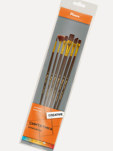 Изображение товара Набор кистей Pinax "Creative line" синтетика бордо 6 шт, ассорти