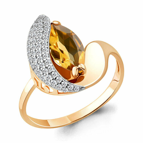 фото Кольцо aquamarine, серебро, 925 проба, золочение, цитрин, фианит, размер 18