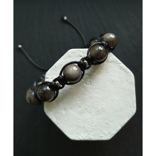 фото Плетеный браслет, обсидиан, серый zvezda