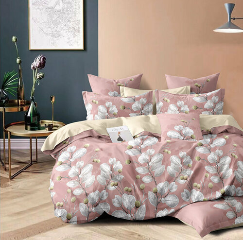Комплект постельного белья из поплина PL-093 Elin (бежевый-чайная роза), 1,5 спальный (наволочки 70x70)