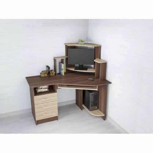 фото Компьютерный стол Грета-7 Ясень Шимо/Дуб Сонома, ЛДСП, с полками, ящиками, для гостиной, спальни, кабинета, 1335х1300х900, тэкс