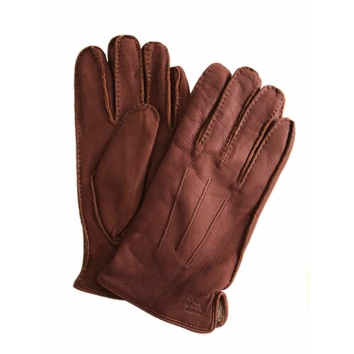 Демисезонные мужские/для подростков кожаные перчатки на шерстяной трикотажной подкладке Kasablanka, Цвет коричневый, Размер 9
