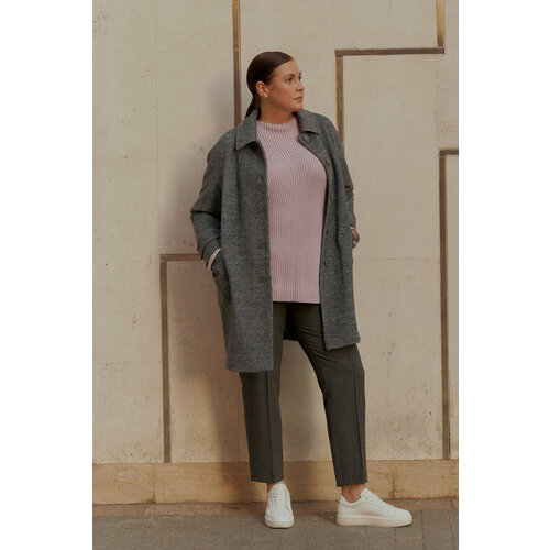 Пальто  Modress зимнее, силуэт прямой, удлиненное, размер 56, серый