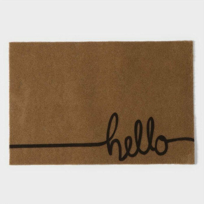 фото Коврик придверный Доляна "Hello" без окантовки, 40х60 см, цвет бежевый
