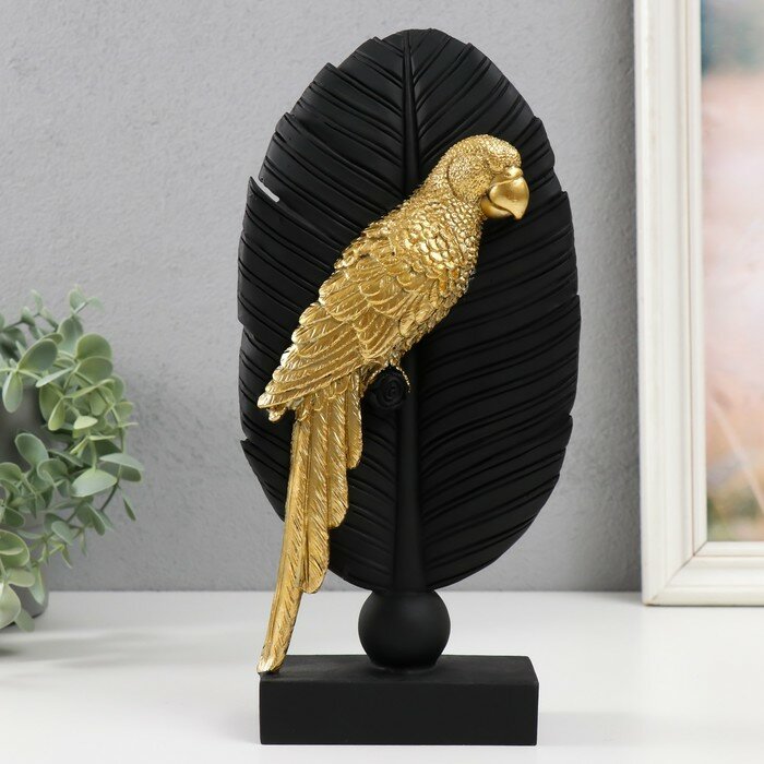 Сувенир "Попугай Ара на листе" чёрный с золотом 13,3х5,8х28,2 см