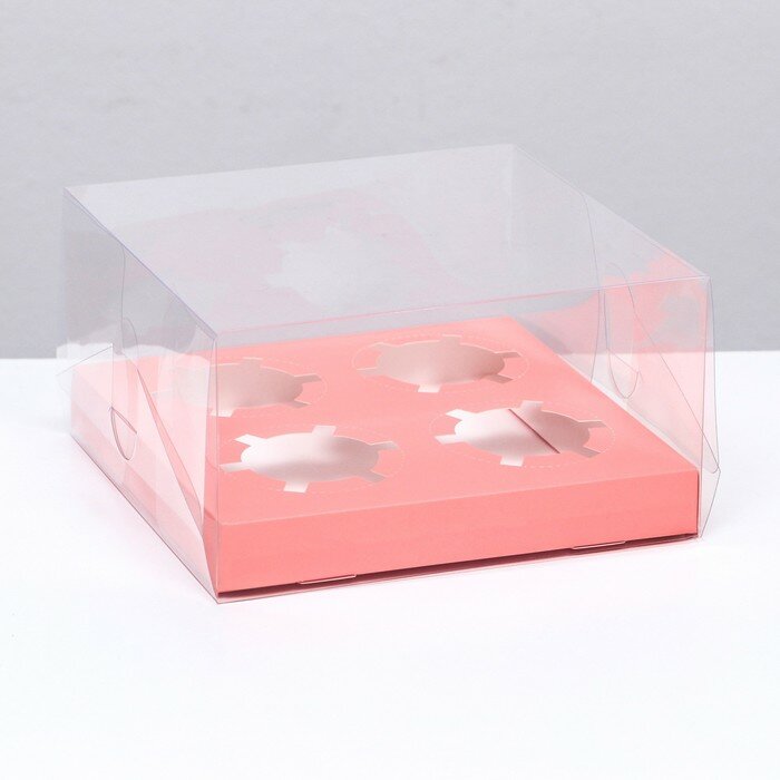 Коробка на 4 капкейка, розовый, 18.5 × 18 × 10 см
