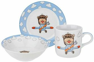 Набор детской посуды, сервиз обеденный / Lefard / фарфор, 3 предмета, кружка, тарелки - 2 шт