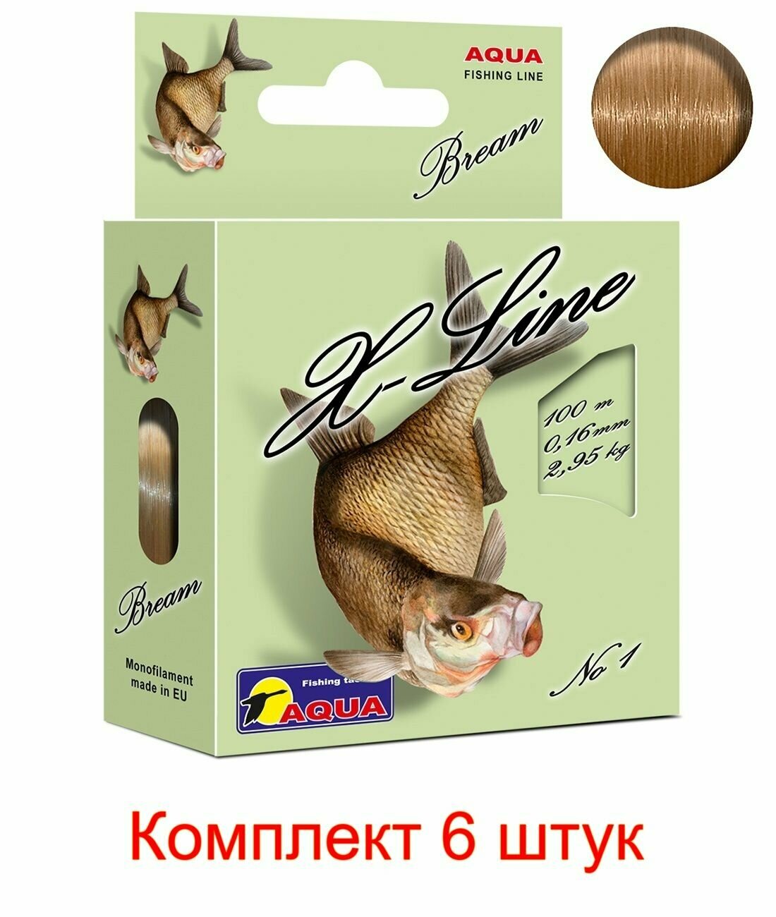 Монофильная леска для рыбалки Aqua X-Line Bream (Лещ) 0,16mm 100m ( 6 штук )