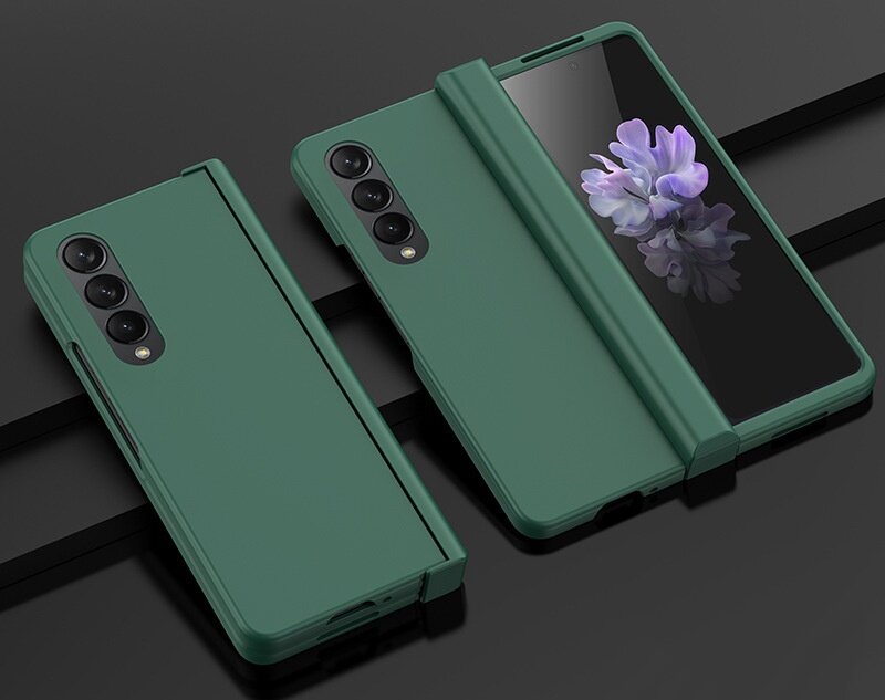 фото Задняя чехол панель-крышка MyPads из прочного пластика с матовым противоскользящим покрытием для Samsung Galaxy Z Fold4 с подставкой в зеленом цвете