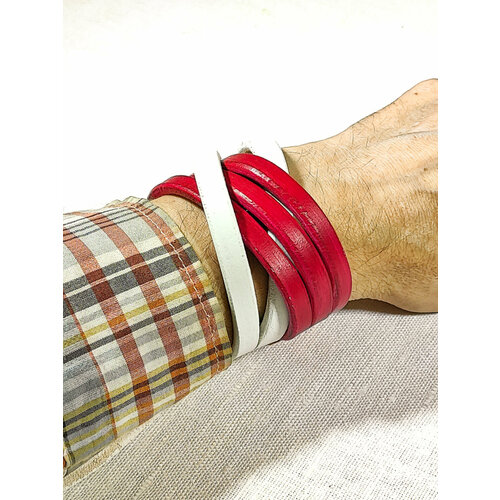 фото Браслет кожаный ручной работы "корзинка красно белая 3и2 полосы" хельга шванцхен leatherca