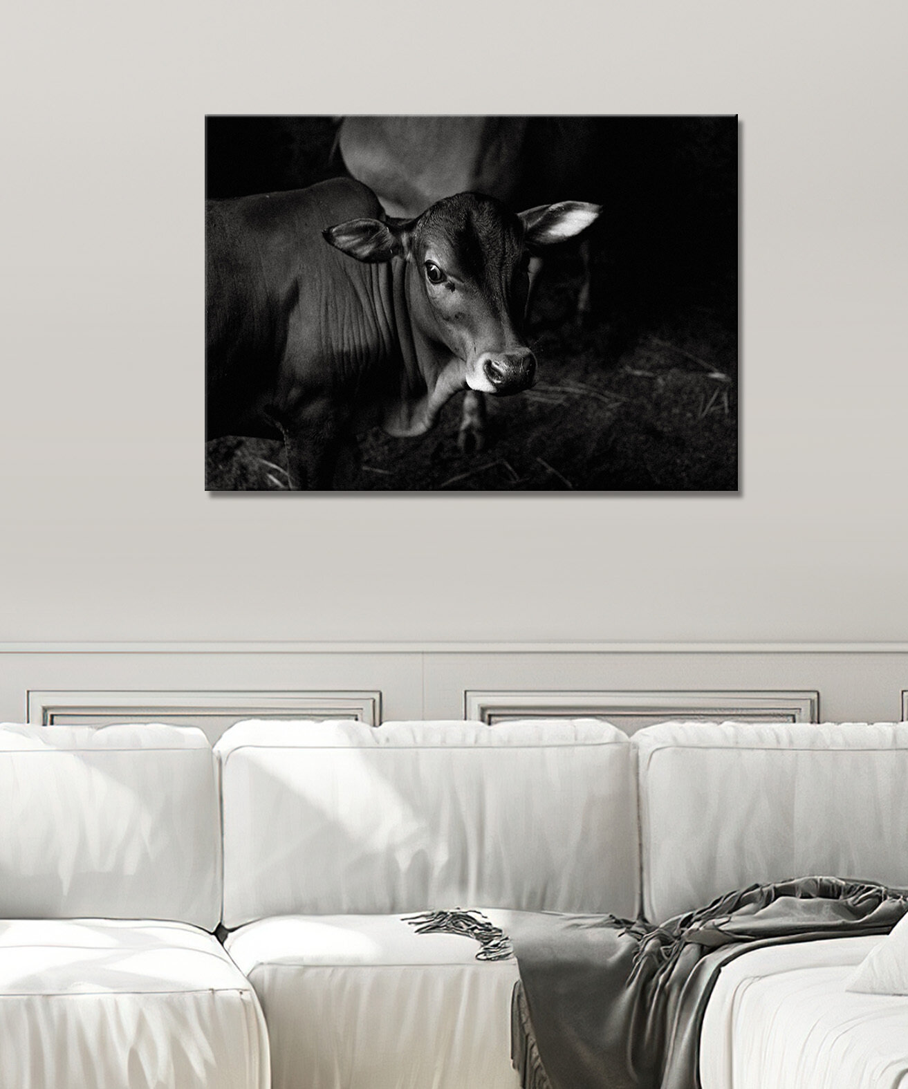 Картина -Теленок, теленок в стойле, маленький теленок (1) 20х30