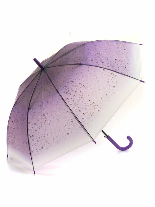 Зонт-трость Бим-Бом, полуавтомат, купол 99 см, 8 спиц, прозрачный, фиолетовый