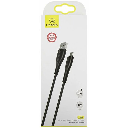 Кабель для зарядки Samsung и др. android USB USAMS US-SJ375 U38 Micro 4A Fast 1m black кабель usams sj268 usb to microusb 1m black