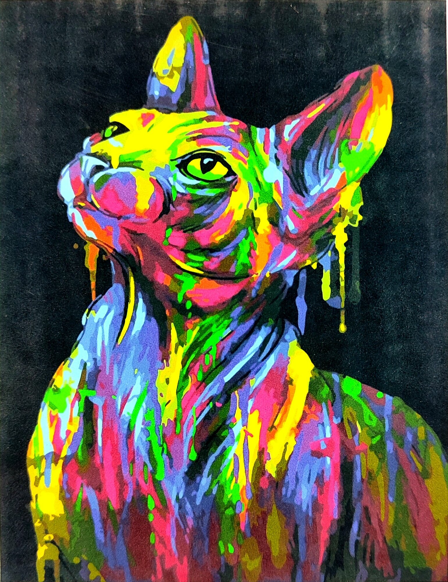 Картина по номерам 40х50 Paintboy кот сфинкс поп-арт египет яркая лысая кошка, неоновая абстракция, животные,