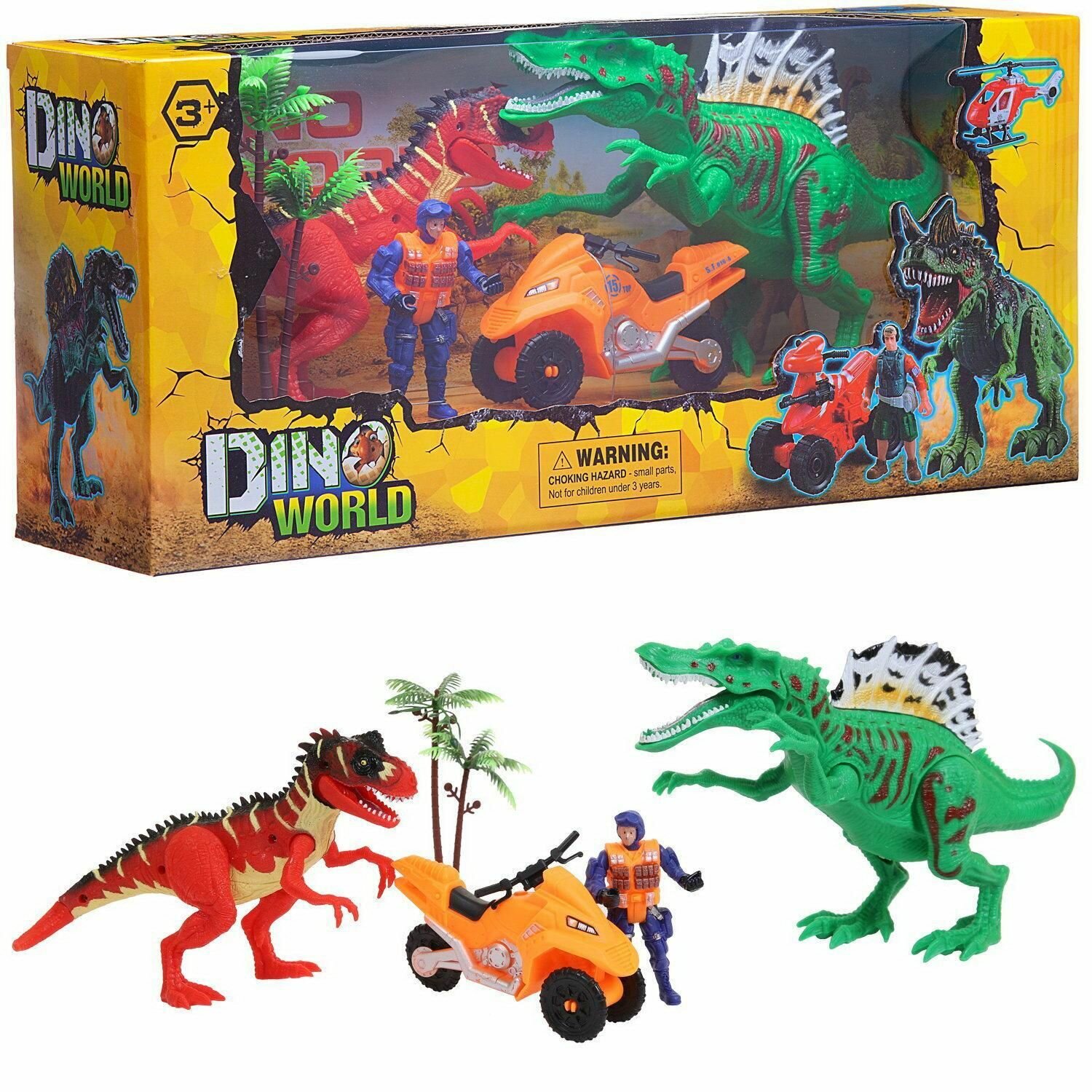 Детский игровой набор "Мир динозавров" (2 больших динозавра, мотоцикл, фигурка человека, акссесуары), WA-14218